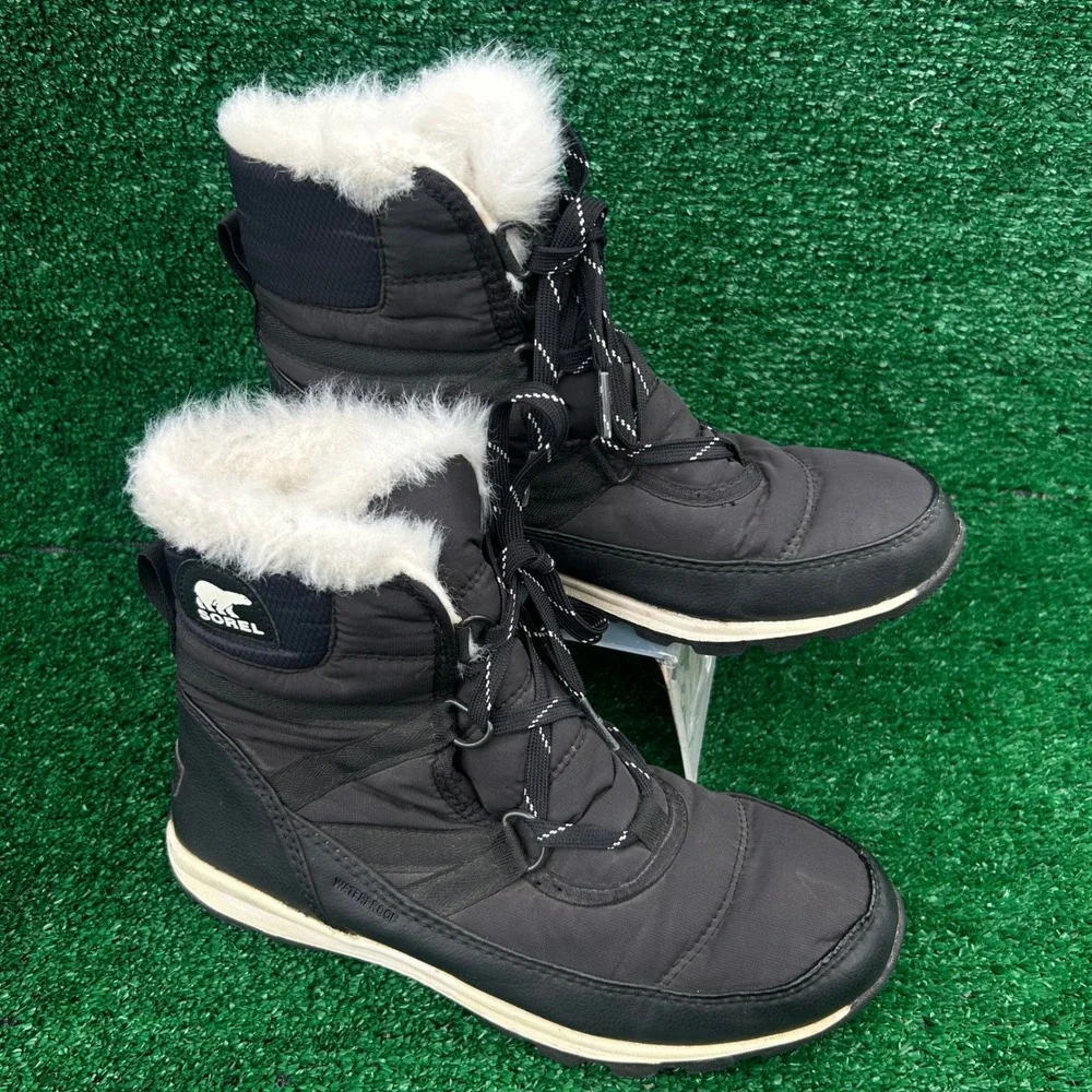 Sorel Whitney Short Waterproof Winter Boots Black Faux Fur NL2776-010 Womens 7.5